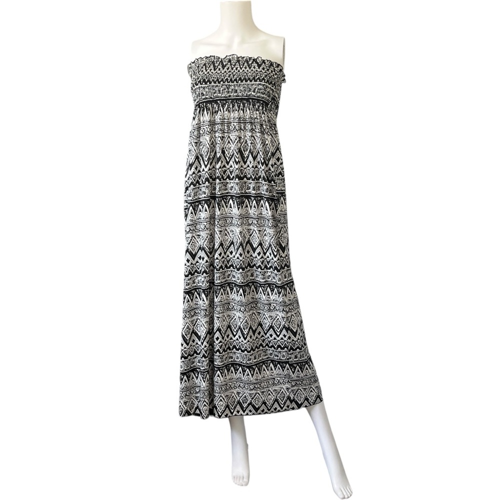 Dream Beach Black and White Strapless Maxi Dress Boho Beach Size Large L